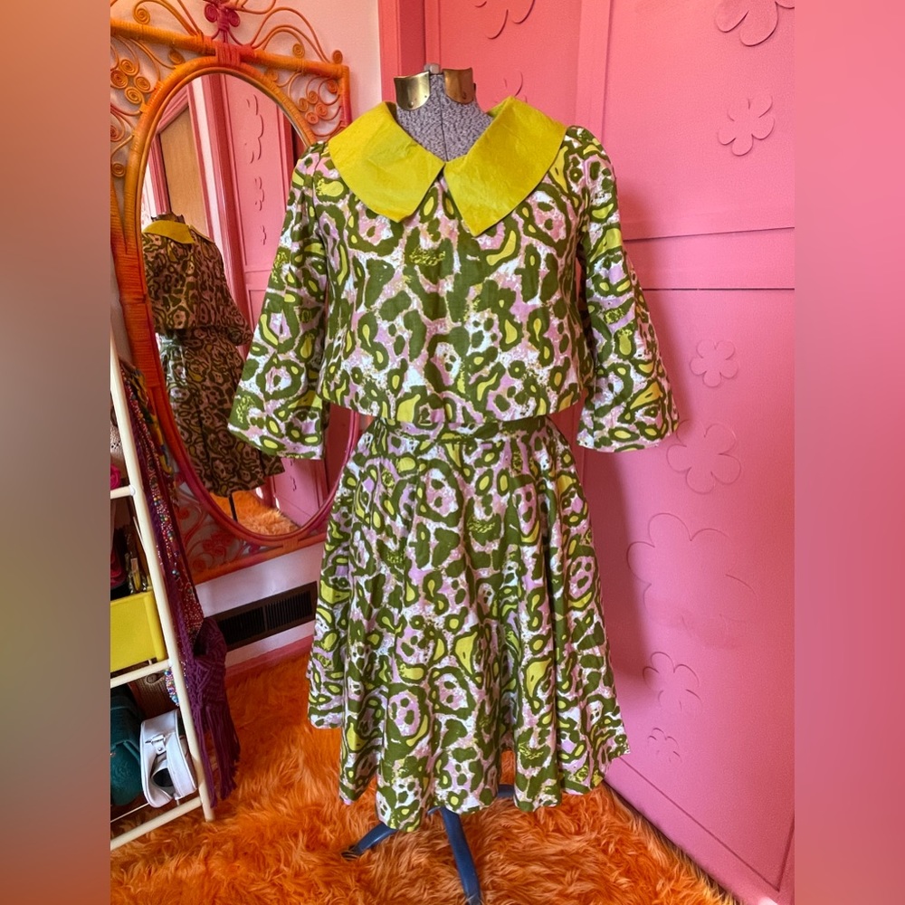 Vintage Style Circle Skirt and Crop Top Set